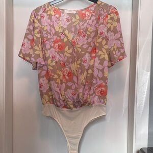 Lush Floral Print Top with Pink and Yellow Accents